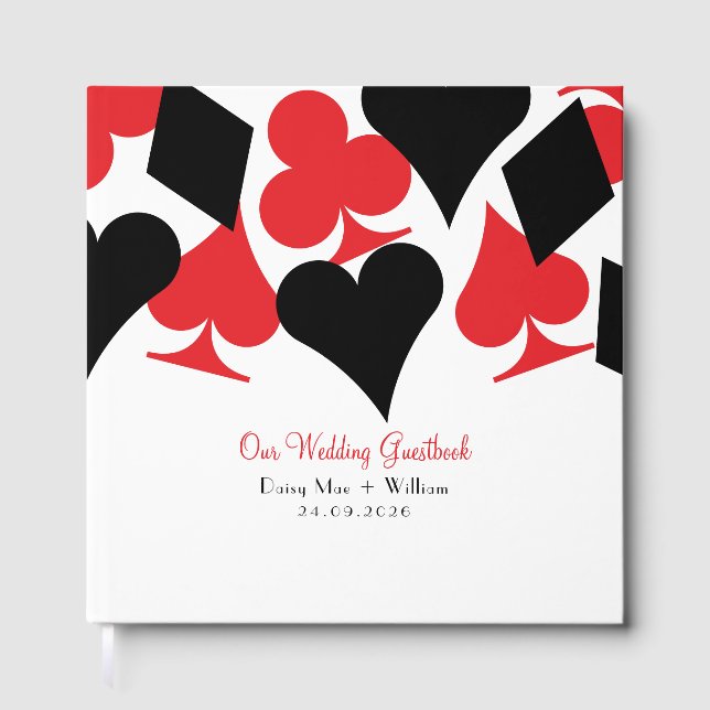 Red and Black Card Suits Las Vegas Wedding Guest Book (Front)