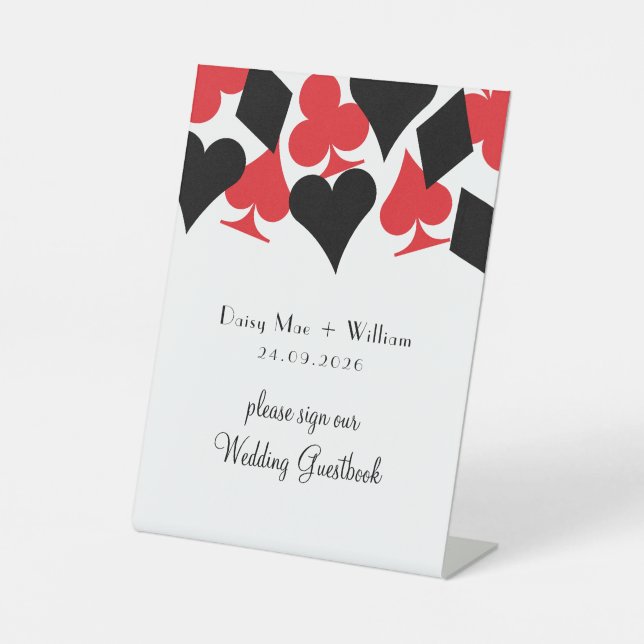 Red and Black Card Suits Las Vegas Wedding Pedestal Sign (Front)