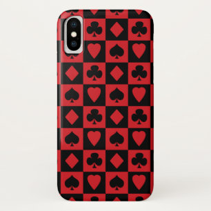 Red and Black Card Suits Pattern iPhone X Case