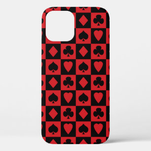 Red and Black Card Suits Pattern iPhone 12 Case