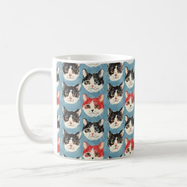 Red and Black Cats Pattern Coffee Mug (Left)