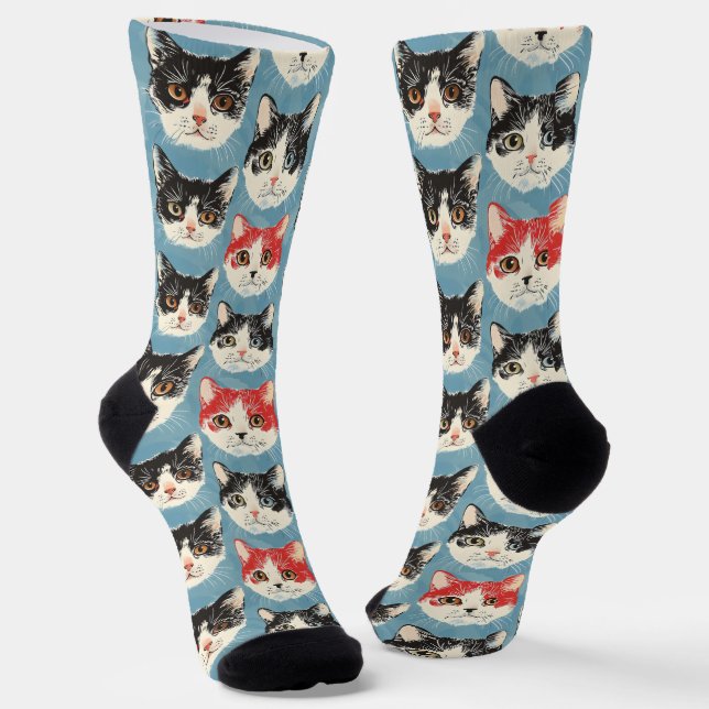 Red and Black Cats Pattern Socks (Angled)