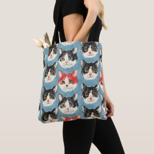 Red and Black Cats Pattern Tote Bag