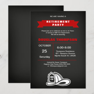 Red and Black Chalkboard Firefighter Retirement Invitation
