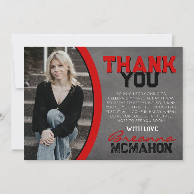 Red and Black Chalkboard Graduation Thank You Card (Creator Uploaded)