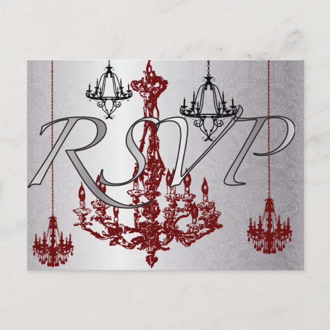 Red and Black Chandelier - RSVP Card (Front)