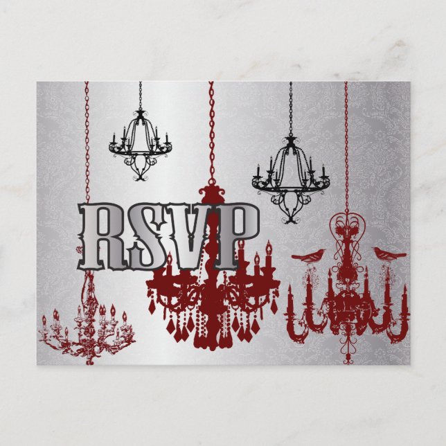 Red and Black Chandelier - RSVP Card (Front)