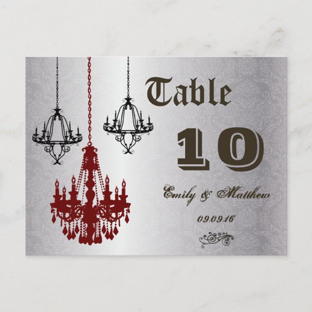 Red and Black Chandelier Table Number Postcard (Front)