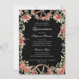 Red and Black Charro Romantic Quinceañera Invitation
