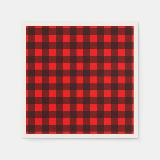 Red and Black Check Buffalo Plaid Party Napkin (Front)