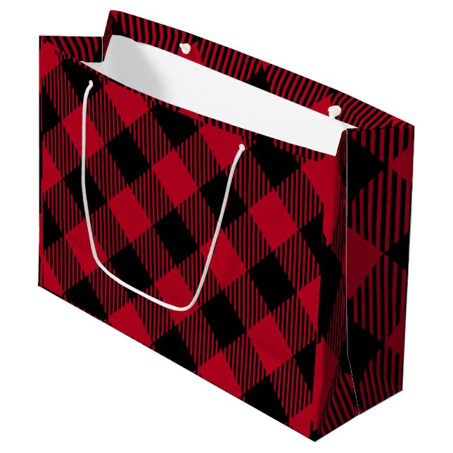 Red And Black Check Buffalo Plaid Pattern Large Gift Bag (Front Angled)