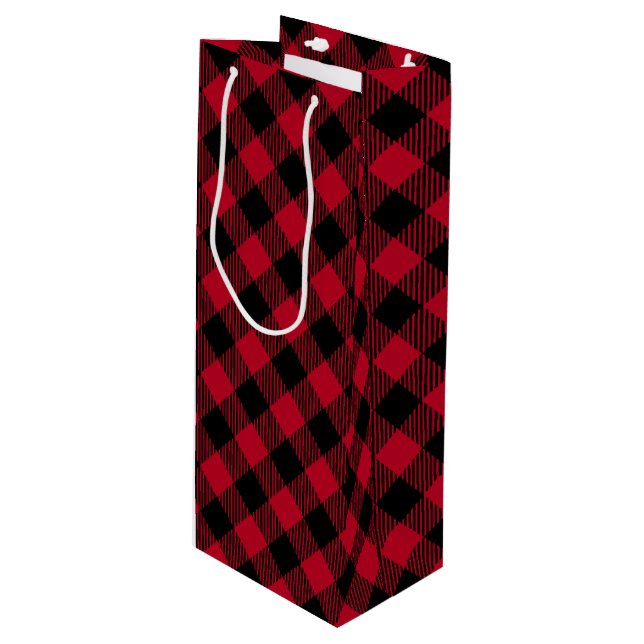 Red And Black Check Buffalo Plaid Pattern Wine Gift Bag (Front Angled)