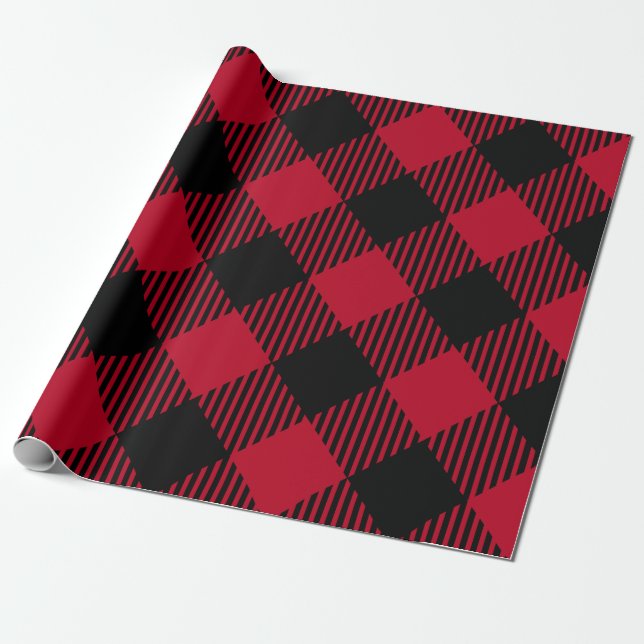 Red And Black Check Buffalo Plaid Pattern Wrapping Paper (Unrolled)