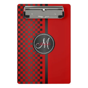 Red and Black Chequerboard - Monogram Mini Clipboard
