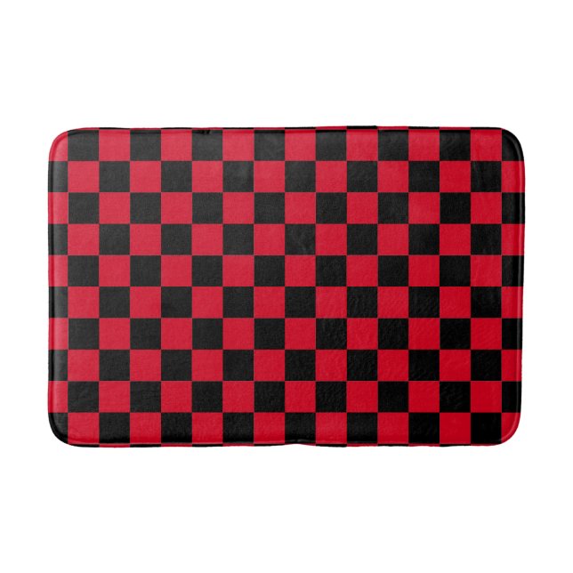 Red and Black Chequerboard Pattern  Bath Mat (Front)