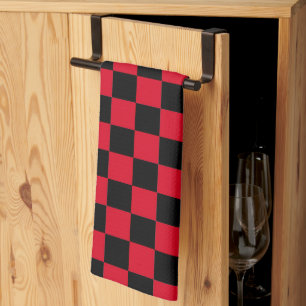 Red and Black Chequerboard Pattern Tea Towel