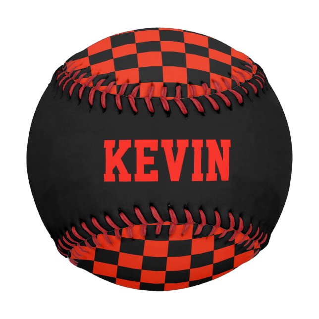 Red and Black Chequered Custom Baseball (Front)
