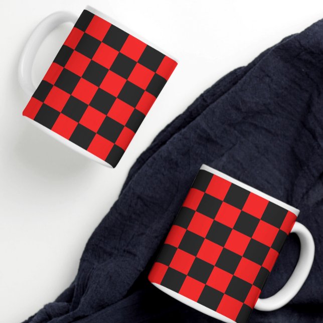 Red and Black Chequered Pattern Coffee Mug (A fun red and black checkered mug)