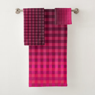 Red and black chequered pattern gradient bath towel set