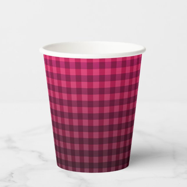 Red and black chequered pattern gradient  paper cups (Front)