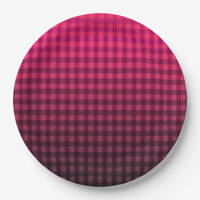 Red and black chequered pattern gradient paper plate (Front)