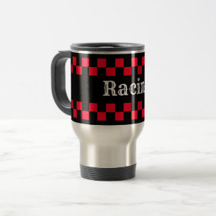 Red and Black Chequered Racing Travel Mug