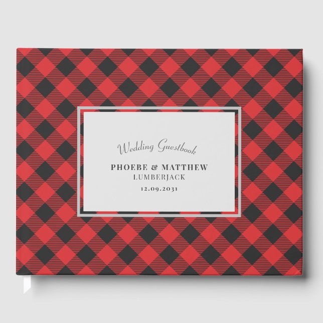Red and Black Chequered Wedding Guest Book (Front)