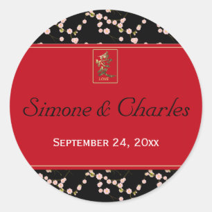 Red and Black Cherry Blossoms 1.5" Round Sticker