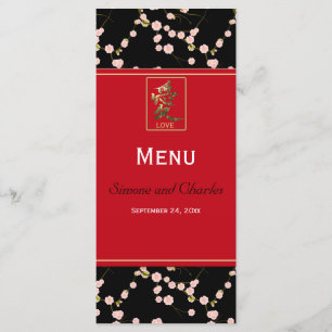 Red and Black Cherry Blossoms Menu Card