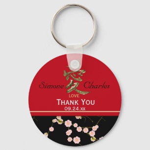 Red and Black Cherry Blossoms Wedding Favour Key Ring