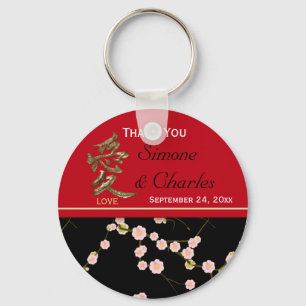 Red and Black Cherry Blossoms Wedding Favour Key Ring