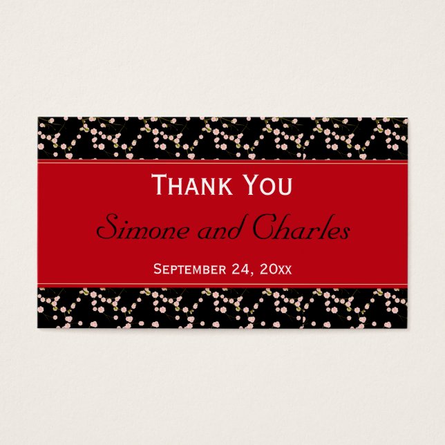 Red and Black Cherry Blossoms Wedding Favour Tag (Front)