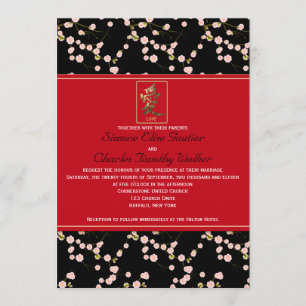 Red and Black Cherry Blossoms Wedding Invitation