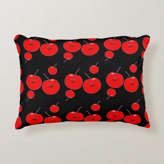 Red And Black Cherry Pattern Decorative Cushion (Front)
