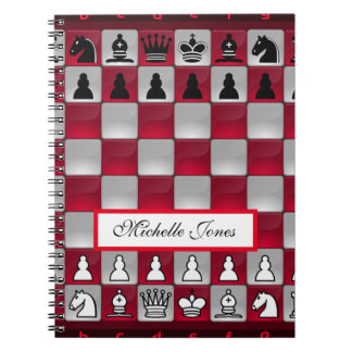 Red and Black Chessboard Add Your Name Homeschool  Notebook