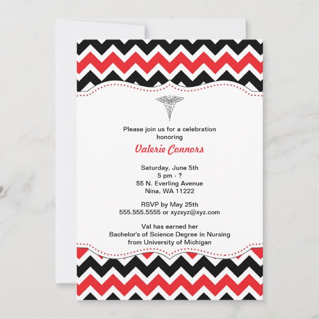 Red and Black Chevron Nurse Graduation Invite RN (Front)
