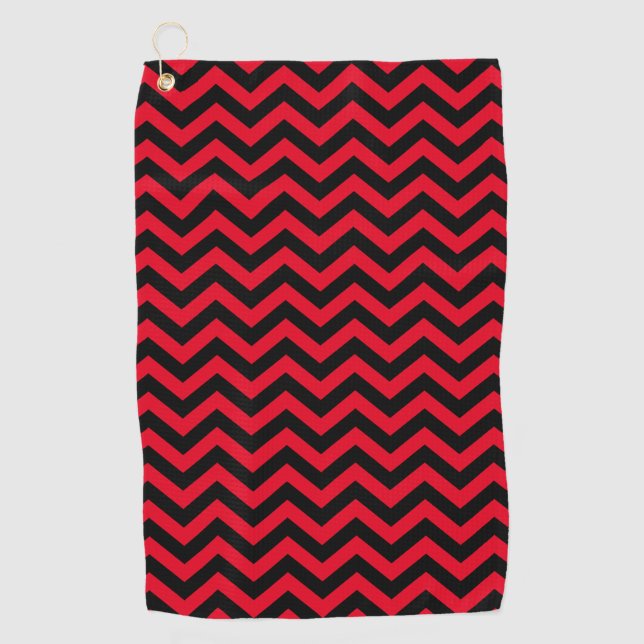 Red And Black Chevron Pattern Golf Towel (Front)