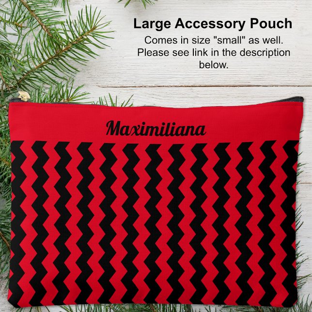 Red and Black Chevrons - LARGE Accessory Pouch (Red and Black Chevrons - LARGE Accessory Pouch by Leapfroglisics Shop)