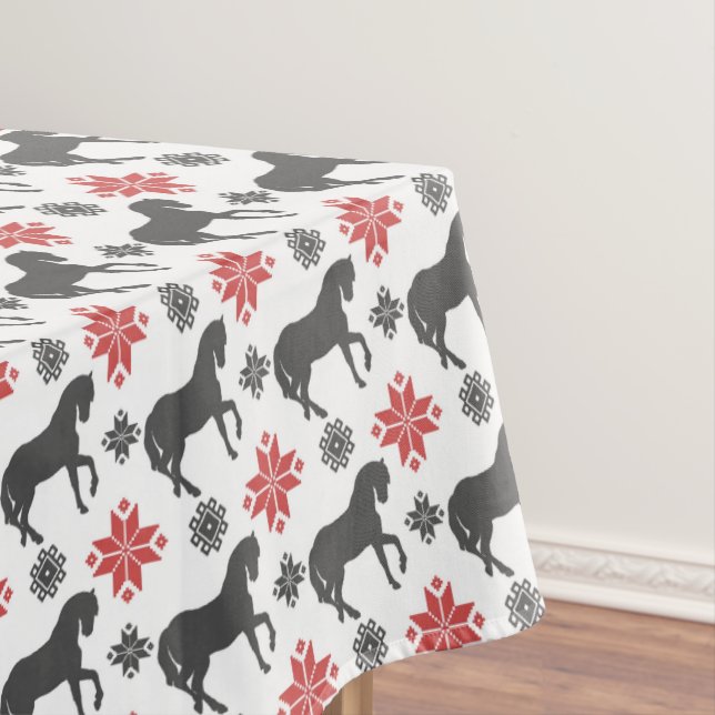 Red and Black Christmas Horse Tablecloth (In Situ)