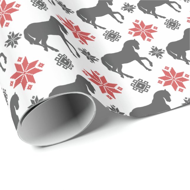 Red and Black Christmas Horse Wrapping Paper (Roll Corner)
