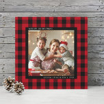 Red and Black Christmas Plaid Photo Square Holiday Card<br><div class="desc">Christmas | Holiday photo square card  on a red and black buffalo plaid pattern.</div>