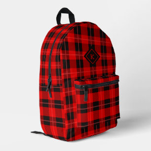 Red and Black Christmas Tatran Pattern Monogram Printed Backpack