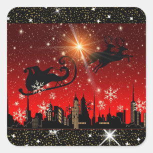 Red and Black City Christmas Sticker