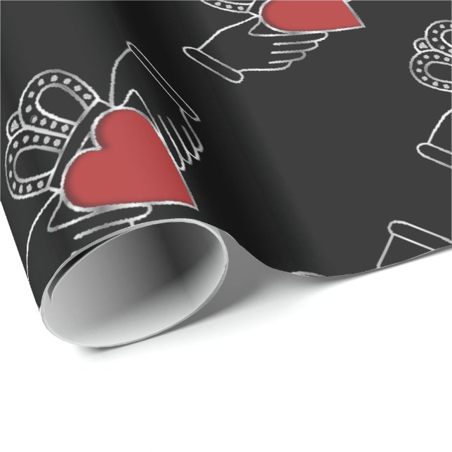 Red and Black Claddagh Pattern Wrapping Paper (Roll Corner)
