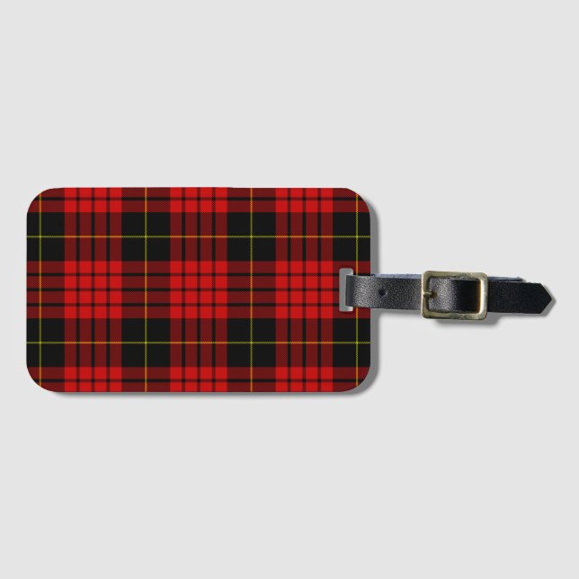 Red and Black Clan MacQueen Tartan Luggage Tag (Front Horizontal)