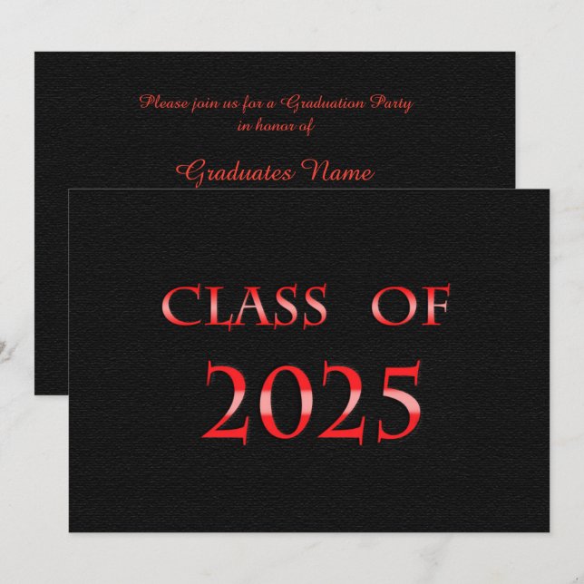 Red and Black Class of 2025 Graduation Party Invitation (Front/Back)