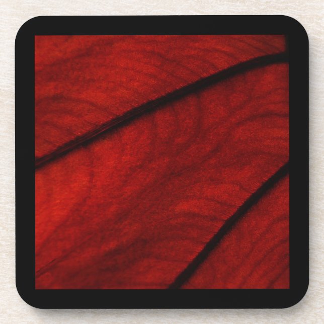 Red and Black Colocasia Abstract Coaster (Front)