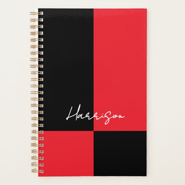Red and Black Colour Block Script Name Custom Planner (Front)