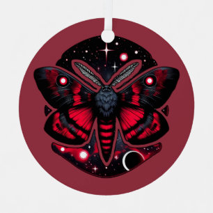 Red and Black Cosmic Moth - Celestial Mystical Metal Tree Decoration