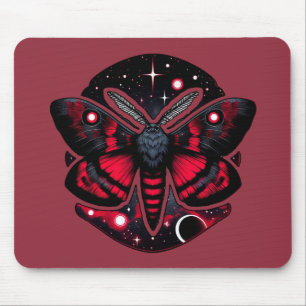 Red and Black Cosmic Moth - Celestial Mystical Mouse Mat